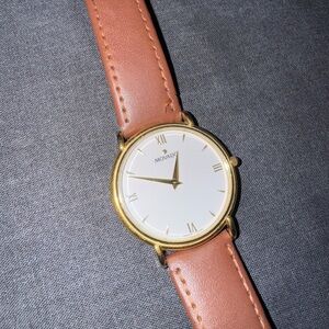 Movado Gold Case with Brown Leather Strap Watch